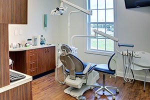 View of chair at dentist’s office