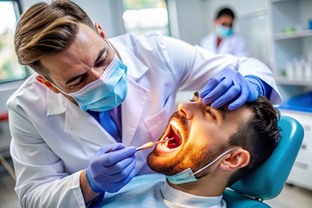 Male patient undergoing treatment during an appointment
